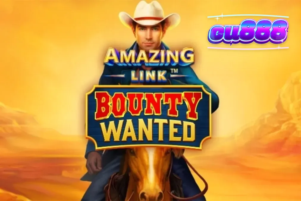 Tampilan visual slot Amazing Link Bounty Wanted dengan latar belakang gurun dan simbol koboi.
